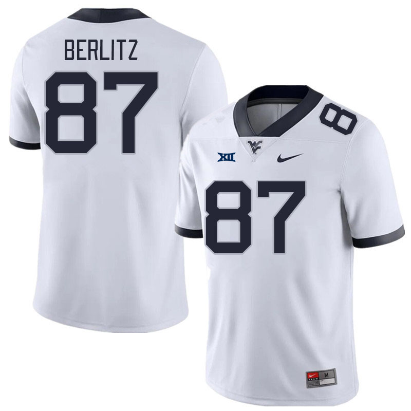 Men #87 Derek Berlitz West Virginia Mountaineers College Football Jerseys Stitched Sale-White